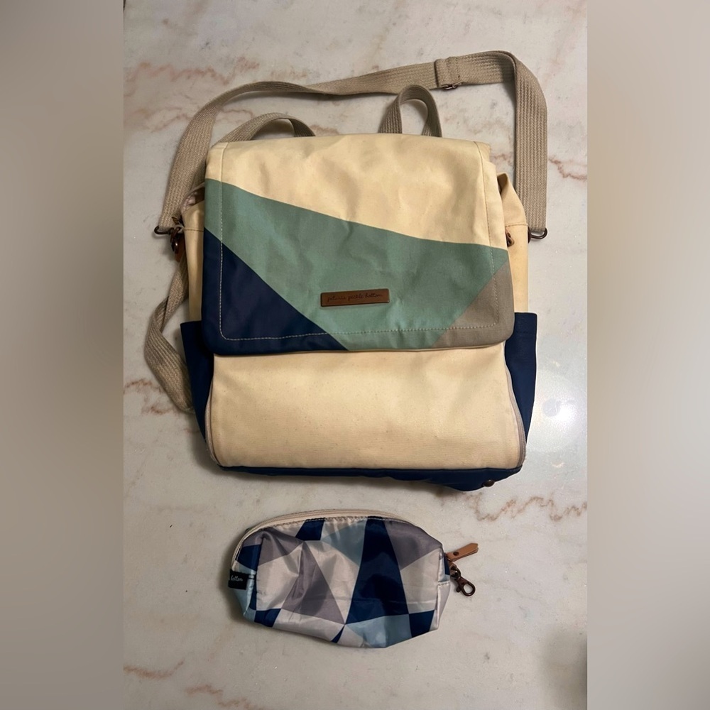 Petunia Pickle Bottom Boxy Backpack Diaper Bag Blue Cream Green Small Bottle Bag